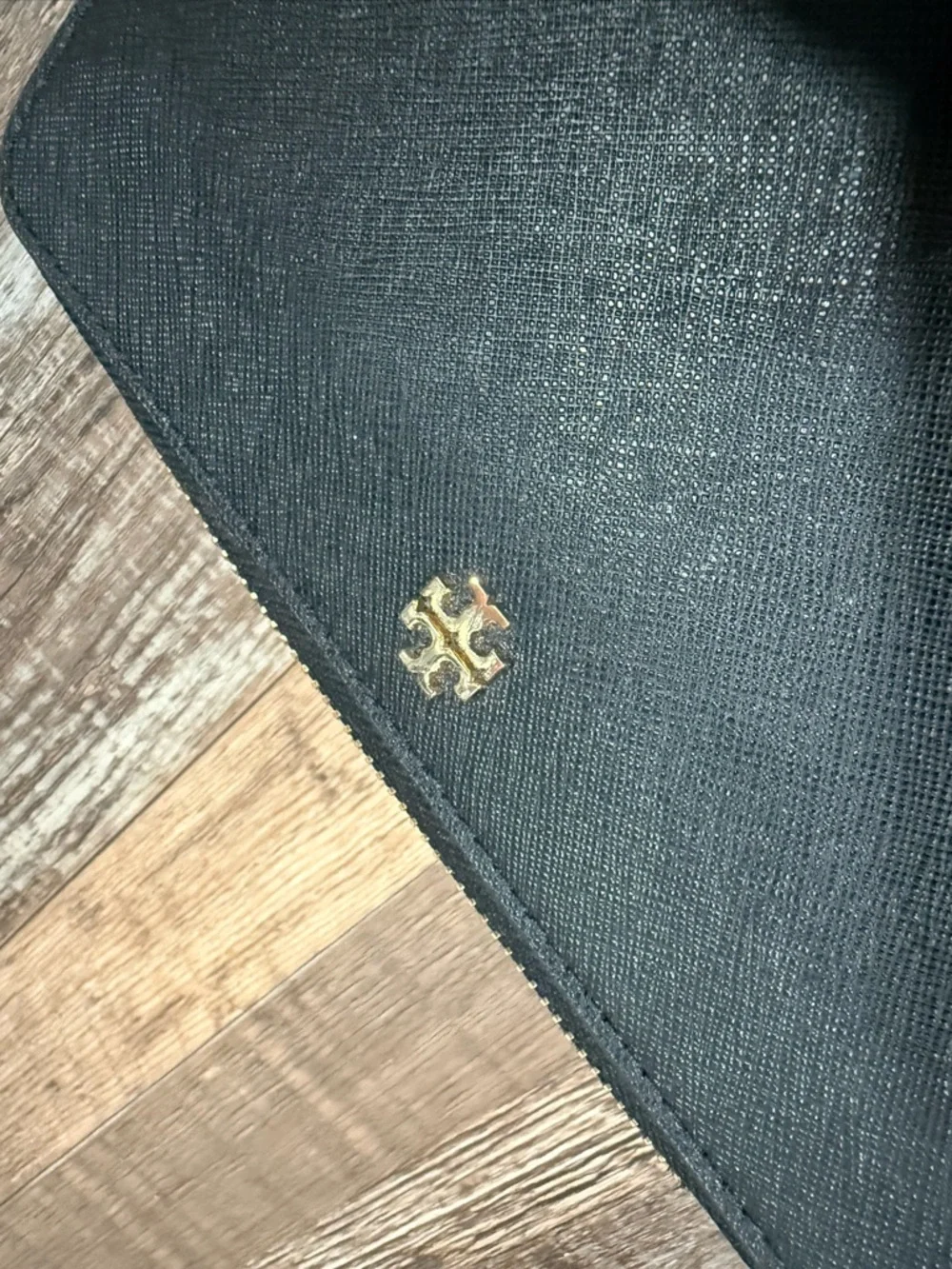 Tory Burch Black Wallet with Gold Zip Detail
